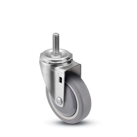 (image for) Caster; Swivel; 4" x 1-1/4"; Thermoplastized Rubber (Gray); Threaded Stem (1/2"-13TPI x 1"); Zinc; Precision Ball Brng; 260#; Dustcover; Thread guards (Item #66268)