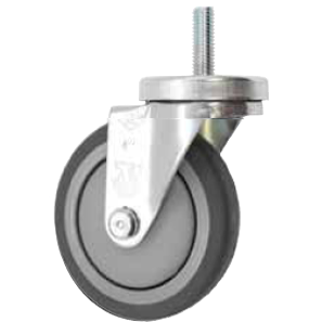 Caster; Swivel; 3-1/2" x 1-1/4"; Thermoplastized Rubber (Gray); Threaded Stem (1/2"-13TPI x 1-1/2"); Zinc; Ball Bearing (Single); 230#; Thread guards; Dust Covr (Item #65815)
