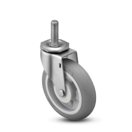 (image for) Caster; Swivel; 3 x 13/16; ThermoPlstc Rbr; Round (Gray); Threaded Stem; 5/16-18TPI x 1; Zinc; Plain bore; 120# (Item #67976)