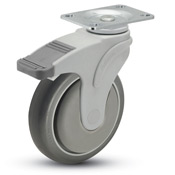 Caster; Swivel; 3"x1-1/4"; TPR; Plate (2-1/2"x3-5/8": holes: 1-3/4"x2-13/16" (slots to 3-1/16"); 5/16" bolt); Nylon; Precision BB; 200#; Total Lock (Item #67213)