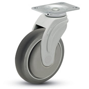 Caster; Swivel; 3"x1-1/4"; TPR (Gray); Plate (2-1/2"x3-5/8": holes: 1-3/4x2-13/16 (slotted to 3-1/16); 5/16 bolt); Nylon Rig; Plain Bore; 200#; Thread guards (Item #65150) Caster; Swivel; 3"x1-1/4"; TPR (Gray); Plate (2-1/2"x3-5/8": holes: 1-3/4x2-13/16 (slotted to 3-1/16); 5/16 bolt); Nylon Rig; Plain Bore; 200#; Thread guards (Item #65150)