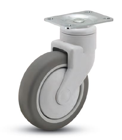 Caster; Swivel; 5" x 1-1/4"; TPR Rubber (Gray); Plate (2-3/4"x3-1/2": holes: 1-3/4"x3"; 5/16" bolt); Nylon (Gray); Prec Ball Brng; 220#; Thread Guards (Item #64964) Caster; Swivel; 5" x 1-1/4"; TPR Rubber (Gray); Plate (2-3/4"x3-1/2": holes: 1-3/4"x3"; 5/16" bolt); Nylon (Gray); Prec Ball Brng; 220#; Thread Guards (Item #64964)