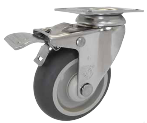 Caster; Swivel; 4" x 1-1/4"; TPR Rubber (Gray); Plate (2-3/8"x3-5/8"; holes: 1-3/4"x2-7/8" slotted to 3"; 5/16" bolt); Stainless; Delrin Spanner; 250#; Ttl Lock (Item #66260) Caster; Swivel; 4" x 1-1/4"; TPR Rubber (Gray); Plate (2-3/8"x3-5/8"; holes: 1-3/4"x2-7/8" slotted to 3"; 5/16" bolt); Stainless; Delrin Spanner; 250#; Ttl Lock (Item #66260)
