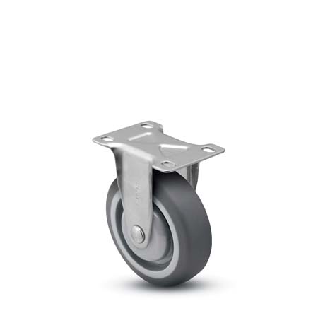 Caster; Rigid; 4"x1-1/4"; TPR Rubber (Gray); Plate (2-5/8"x3-3/4"; holes: 1-3/4x2-3/4 slotted to 3; 5/16 bolt); Prec Ball Brng; 280#; Bearing Cover (Item #64976) Caster; Rigid; 4"x1-1/4"; TPR Rubber (Gray); Plate (2-5/8"x3-3/4"; holes: 1-3/4x2-3/4 slotted to 3; 5/16 bolt); Prec Ball Brng; 280#; Bearing Cover (Item #64976)