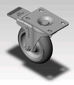 Caster; Swivel; 4" x 1-1/4"; TPR Donut; Plate (2-5/8"x3-3/4"; holes: 1-3/4"x2-3/4" slotted to 3"; 5/16" bolt); Zinc; Precision Ball Brng; 250#; Total Lock (Item #63690)