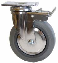 Caster; Swivel; 5" x 1-1/4"; Thermoplastized Rubber; Top Plate; 2-1/2"x3-5/8"; holes: 1-3/4"x2-15/16"; 5/16" bolt; Zinc; Ball Brng; 220#; Pedal Lock; Both; TG (Item #68991)
