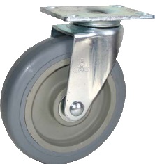 Caster; Swivel; 6 x 1-1/4; Thermoplastized Rubber (Gray); Top Plate (2-1/2x3-5/8; holes: 1-3/4x2-7/8 slotted to 3; 5/16 bolt); Zinc; Delrin Spanner; 300# (Item #66649) Caster; Swivel; 6 x 1-1/4; Thermoplastized Rubber (Gray); Top Plate (2-1/2x3-5/8; holes: 1-3/4x2-7/8 slotted to 3; 5/16 bolt); Zinc; Delrin Spanner; 300# (Item #66649)
