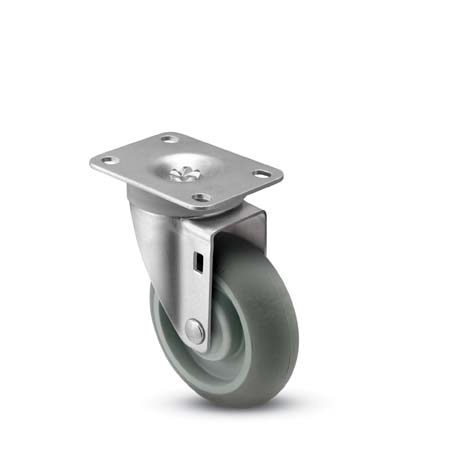 (image for) Caster; Swivel; 5" x 1-1/4"; Monotech Round (Gray); Plate (2-5/8"x3-3/4"; holes: 1-3/4"x2-3/4" slotted to 3"; 5/16" bolt); Zinc; Precision Ball Brng; 325# (Item #64557)