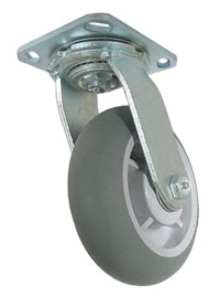 Caster; Swivel; 8" x 2"; ThermoPlastic Rubber Donut; Plate (4"x4-1/2"; holes: 2-5/8"x3-5/8" slots to 3"x3"; 3/8" bolt); Stainless Yoke and Roller Brng; 600# (Item #63496) Caster; Swivel; 8" x 2"; ThermoPlastic Rubber Donut; Plate (4"x4-1/2"; holes: 2-5/8"x3-5/8" slots to 3"x3"; 3/8" bolt); Stainless Yoke and Roller Brng; 600# (Item #63496)