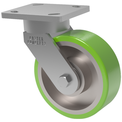 Caster; Swivel; 8" x 2"; T/R Polyurethane (Gray); Plate; 6"x7": holes: 4-5/8"x5-1/2"; 1/2" bolt; Zinc; Roller Brng; 1200#; Kingpinless (Item #63395) Caster; Swivel; 8" x 2"; T/R Polyurethane (Gray); Plate; 6"x7": holes: 4-5/8"x5-1/2"; 1/2" bolt; Zinc; Roller Brng; 1200#; Kingpinless (Item #63395)