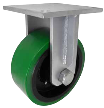 Caster; Rigid; 8 x 3; HD PolyU on Cast Iron (Gr/Bk); Top Plate (4-1/2x6-1/4; holes: 2-7/16x4-15/16 slotted to 3-3/8x5-1/4; 1/2 bolt); Zinc; Roller Brng; 3500# (Item #66499) Caster; Rigid; 8 x 3; HD PolyU on Cast Iron (Gr/Bk); Top Plate (4-1/2x6-1/4; holes: 2-7/16x4-15/16 slotted to 3-3/8x5-1/4; 1/2 bolt); Zinc; Roller Brng; 3500# (Item #66499)