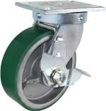 Caster; Swivel; 6x3; PCI (Gr/Slvr); Plate; 5-1/4x7-1/4; holes: 3-3/8x5-1/4 (slotted to 4-1/8x6-1/8); 1/2 bolt; Roller Brg; 2000#; Wheel Brk;Kingpinless (Item #68457)