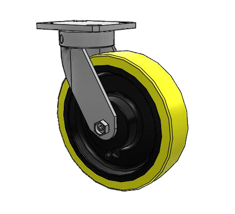 Caster; Swivel; 6" x 2"; PolyU (1/2"; 95A) on Cast; Plate (4"x4-1/2"; holes: 2-5/8"x3-5/8" slots to 3"x3"; 3/8" bolt); 6203 Prec Ball Brngs; 2000#; Kingpinless (Item #63252) Caster; Swivel; 6" x 2"; PolyU (1/2"; 95A) on Cast; Plate (4"x4-1/2"; holes: 2-5/8"x3-5/8" slots to 3"x3"; 3/8" bolt); 6203 Prec Ball Brngs; 2000#; Kingpinless (Item #63252)