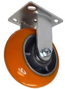 Caster; Rigid; 4" x 2"; Ergonomic Crowned PolyU on Alum; Plate (4"x4-1/2"; holes: 2-5/8"x3-5/8" slotted to 3"x3"; 3/8" bolt); Zinc; Precision Ball Brng; 800# (Item #63828) Caster; Rigid; 4" x 2"; Ergonomic Crowned PolyU on Alum; Plate (4"x4-1/2"; holes: 2-5/8"x3-5/8" slotted to 3"x3"; 3/8" bolt); Zinc; Precision Ball Brng; 800# (Item #63828)