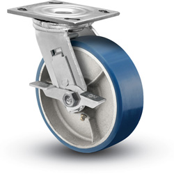Caster; Swivel; 4 x 2; PolyU on Alum; Plate; 4x4-1/2; holes: 2-5/8x3-5/8 (slotted to 3x3); 3/8 bolt; Zinc; Roller Brng; 800#; Top Lock Brake (Item #69404) Caster; Swivel; 4 x 2; PolyU on Alum; Plate; 4x4-1/2; holes: 2-5/8x3-5/8 (slotted to 3x3); 3/8 bolt; Zinc; Roller Brng; 800#; Top Lock Brake (Item #69404)