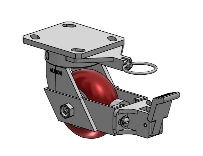 Caster; Swiv; 4" x 2"; PolyU (Rnd) on Alum; Plt (4"x4-1/2"; holes: 2-5/8"x3-5/8" slots to 3"x3"); Zinc; Prec Ball Brng; 700#; Kingpinless; SwivLck;Face Brk. (Item #63563) Caster; Swiv; 4" x 2"; PolyU (Rnd) on Alum; Plt (4"x4-1/2"; holes: 2-5/8"x3-5/8" slots to 3"x3"); Zinc; Prec Ball Brng; 700#; Kingpinless; SwivLck;Face Brk. (Item #63563)