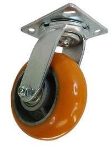 Caster; Swivel; 4" x 2"; 90A Donut Poly U on Alum; Plate (4"x4-1/2"; holes: 2-5/8"x3-5/8" slots to 3"x3"; 3/8" bolt); Zinc; Sealed Prec Ball Brng; 900# (Item #63350) Caster; Swivel; 4" x 2"; 90A Donut Poly U on Alum; Plate (4"x4-1/2"; holes: 2-5/8"x3-5/8" slots to 3"x3"; 3/8" bolt); Zinc; Sealed Prec Ball Brng; 900# (Item #63350)