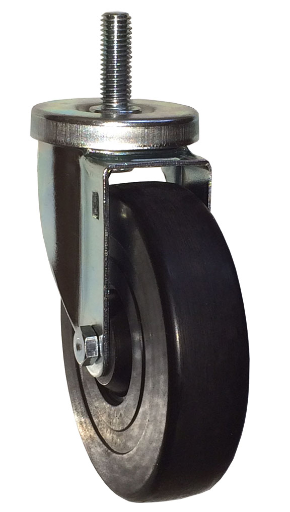 Caster; Swivel; 3" x 1-1/4"; Rubber (Hard); Threaded Stem (1/2"-13TPI x 1"); Zinc; Nylon Bushing; 250#; Dust Cover (Mtl) (Item #64440)