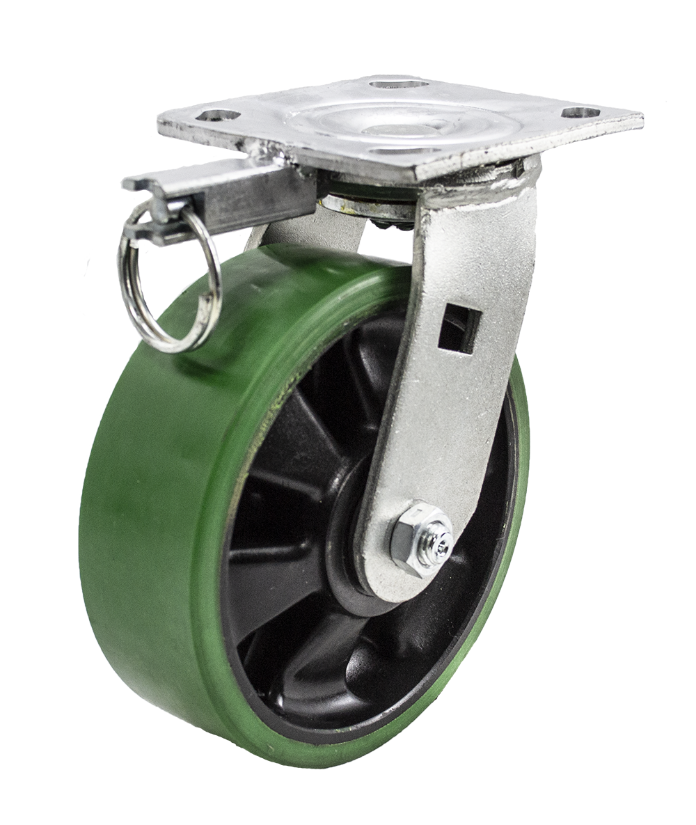 Caster; Swivel; 4" x 2"; PolyU on Nylon; Plate (4"x4-1/2"; holes: 2-5/8"x3-5/8" slots to 3"x3"; 3/8" bolt); Zinc; Roller Brng; 700#; 4-Way Position Lock (Item #64272) Caster; Swivel; 4" x 2"; PolyU on Nylon; Plate (4"x4-1/2"; holes: 2-5/8"x3-5/8" slots to 3"x3"; 3/8" bolt); Zinc; Roller Brng; 700#; 4-Way Position Lock (Item #64272)