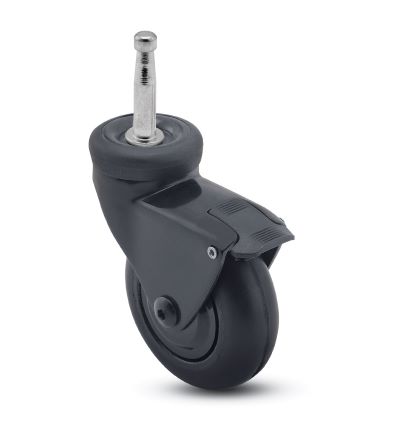 Caster; Swivel; 3"x15/16"; Rubber (Soft); Grip Neck (5/16x1-1/2"); Black; Precision Ball Brng; 110#; Hood; Thread guards; Pedal Brake (Item #65411) Caster; Swivel; 3"x15/16"; Rubber (Soft); Grip Neck (5/16x1-1/2"); Black; Precision Ball Brng; 110#; Hood; Thread guards; Pedal Brake (Item #65411)