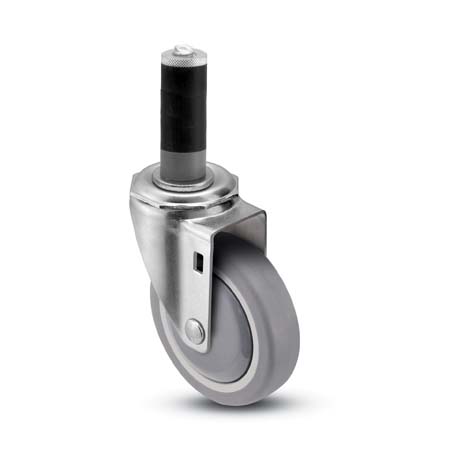Caster; Swivel; 3" x 1-1/4"; Thermoplastized Rubber (Gray); Expandable Adapter (1-1/2" - 1-5/8" ID tubing); Zinc; Plain bore; 250# (Item #65648)