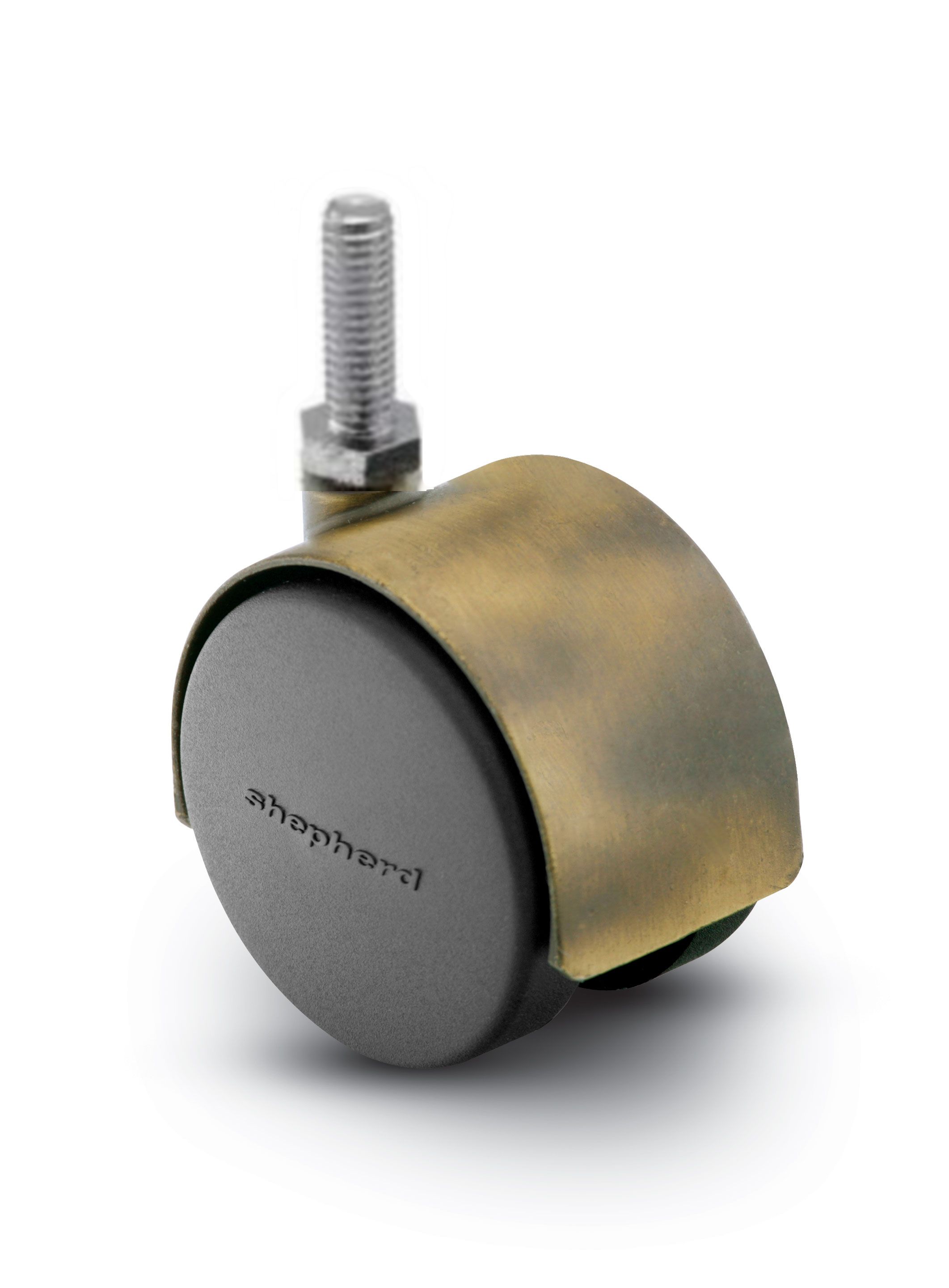 Caster; Twin; Swivel; 2" (50mm); Nylon; Threaded Stem; 3/8"-16TPI x 3/4"; Antique; Steel Axle; 75#; Hood (Item #68367) Caster; Twin; Swivel; 2" (50mm); Nylon; Threaded Stem; 3/8"-16TPI x 3/4"; Antique; Steel Axle; 75#; Hood (Item #68367)