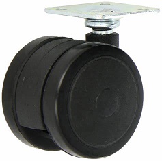 Caster; Twin; Swivel; 2-3/8 (60mm); Polyurethane; Top Plate; 1-1/2x1-1/2; hole spacing: 1x1; 3/16 bolt; Black; Rivet; 100# (Item #68720)
