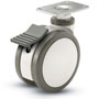 Caster; Twin Wheel; Swivel; 100mm; Polyu; Plate (2-1/2"x3-5/8": holes: 1-3/4"x2-13/16" (slotted to 3-1/16"); 5/16" bolt); Gray/ White; Prec BB; 220#; Swiv Lock (Item #65943)