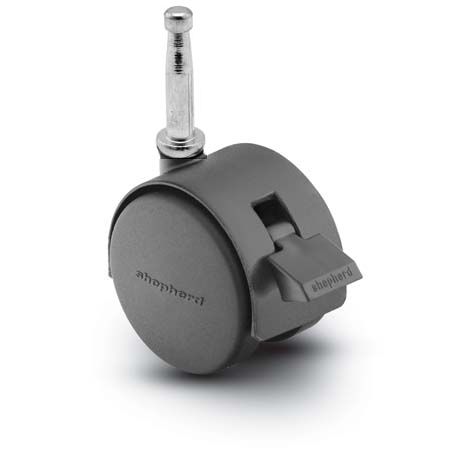 Caster; Twin; Swivel; 2" (50mm); Nylon; Grip Neck; 5/16" x 1-1/2"; Black; Zinc Body; 75#; Pedal Lock; Wheel; Hood (Item #68092)
