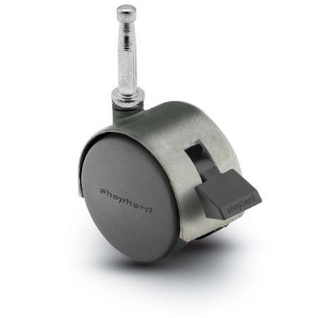 Caster; Twin; Swivel; 2in (50mm); Nylon; Grip Neck; 5/16x1-1/2; Satin Chrome; Zinc Body; 75#; Pedal Lock; Wheel; Hood (Item #68089) Caster; Twin; Swivel; 2in (50mm); Nylon; Grip Neck; 5/16x1-1/2; Satin Chrome; Zinc Body; 75#; Pedal Lock; Wheel; Hood (Item #68089)