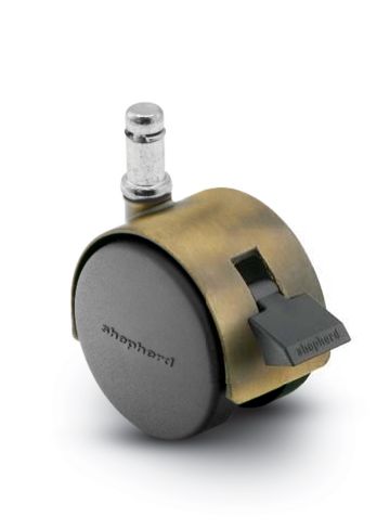 Caster; Twin; Swivel; 2" (50mm); Nylon; Grip Ring; 3/8"x1"; Antique; Zinc Body; 75#; Pedal Style Wheel Brake; Hood (Item #67908)