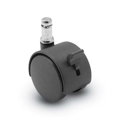 Caster; Twin Wheel; Swivel; 60mm; Polyurethane Tread; Grip Ring (7/16" x 7/8"); Black; Riveted Axle; 120#; Hood; Brake (Item #63101)