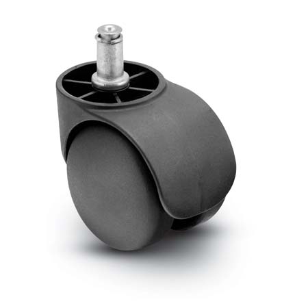 (image for) Caster; Twin; Swivel; 2-3/16" (55mm); Nylon; Grip Ring; 7/16"x7/8"; Black; 75#; Barile 1-3/4"; Hood (Item #69284)