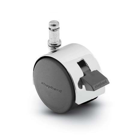 Caster; Twin; Swivel; 2in (50mm); Nylon; Grip Ring; 7/16x7/8; Bright Chrome; Zinc Body; 75#; Pedal Lock; Wheel; Hood (Item #68112)