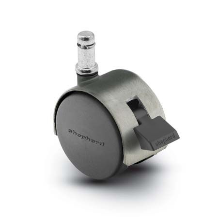 Caster; Twin; Swivel; 2" (50mm); Nylon; Grip Ring; 7/16"x7/8"; Satin Chrome; Zinc Body; 75#; Pedal Lock; Wheel; Hood (Item #68104)