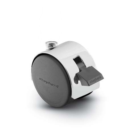 Caster; Twin; Swivel; 2" (50mm); Nylon; Stemless; Bright Chrome; Zinc Body; 75#; Pedal Lock; Wheel; Hood (Receives Shepherd 5/16" x 1-1/4" stem) (Item #68640) Caster; Twin; Swivel; 2" (50mm); Nylon; Stemless; Bright Chrome; Zinc Body; 75#; Pedal Lock; Wheel; Hood (Receives Shepherd 5/16" x 1-1/4" stem) (Item #68640)