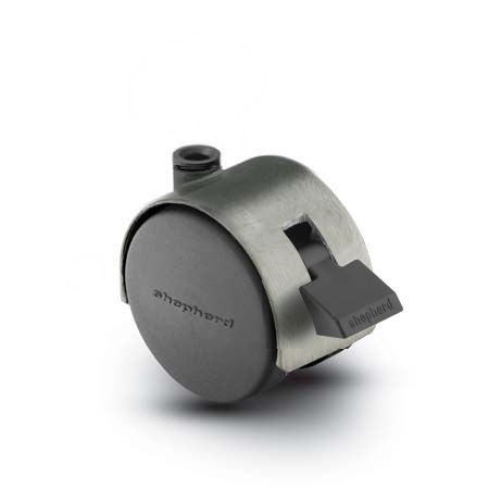 Caster; Twin; Swivel; 2" (50mm); Nylon; Stemless; Satin Chrome; Zinc Body; 75#; Pedal Lock; Wheel; Hood (Receives Shepherd 5/16" x 1-1/4" stem) (Item #68631) Caster; Twin; Swivel; 2" (50mm); Nylon; Stemless; Satin Chrome; Zinc Body; 75#; Pedal Lock; Wheel; Hood (Receives Shepherd 5/16" x 1-1/4" stem) (Item #68631)