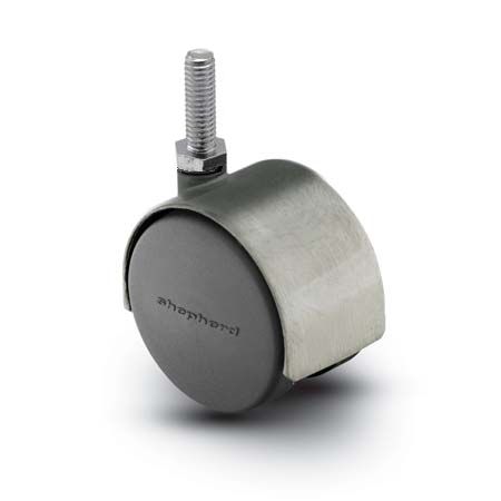 Caster; Twin; Swivel; 2-3/8 (60mm); Polyurethane; Threaded Stem; 5/16-18TPI x 7/8; Satin Chrome; Zinc Body; 100#; Hood (Item #67899) Caster; Twin; Swivel; 2-3/8 (60mm); Polyurethane; Threaded Stem; 5/16-18TPI x 7/8; Satin Chrome; Zinc Body; 100#; Hood (Item #67899)