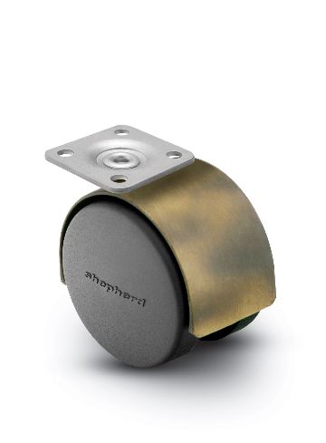 Caster; Twin; Swivel; 2in (50mm); Nylon; Top Plate; 1-1/2x1-1/2; hole spacing: 1x1; 3/16 bolt; Antique; Steel Axle; 75#; Hood (5000 minimum order) (Item #68383) Caster; Twin; Swivel; 2in (50mm); Nylon; Top Plate; 1-1/2x1-1/2; hole spacing: 1x1; 3/16 bolt; Antique; Steel Axle; 75#; Hood (5000 minimum order) (Item #68383)