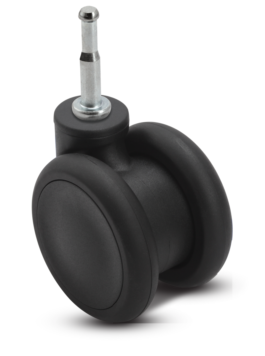 Caster; Twin Wheel; Swivel; 65mm; Thermoplastized Rubber (Black); Grip Neck (5/16x1-1/2); Black; Riveted Axle; 110# (Item #66694)