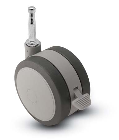 (image for) Caster; Twin; Swivel; 3" (75mm); Thermoplastized Rubber (Gray); Grip Neck; 5/16"x1-1/2"; Black/Grey; Riveted Axle; 165#; Wheel Brake (Item #67796)