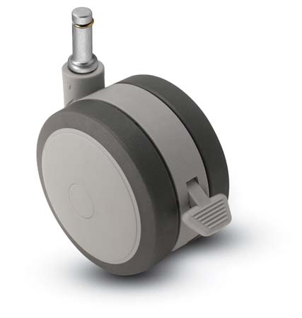 Caster; Twin; Swivel; 5in (125mm; Thermoplastized Rubber (Gray); Grip Ring; 7/16x1-7/16; Black/Grey; Riveted Axle; 225#; Wheel Brake (Item #67699) Caster; Twin; Swivel; 5in (125mm; Thermoplastized Rubber (Gray); Grip Ring; 7/16x1-7/16; Black/Grey; Riveted Axle; 225#; Wheel Brake (Item #67699)