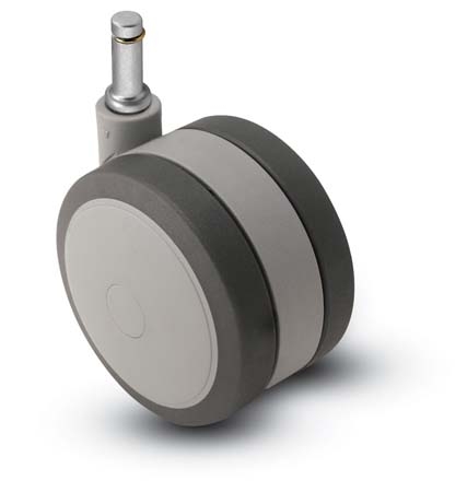 Caster; Twin; Swivel; 60mm (2-3/8"); Thermoplastized Rubber (Gray); Grip Ring; 7/16x1-7/16; Gray; Rivet; 100# (Item #67856)