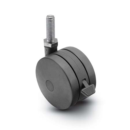 Caster; Twin; Swivel; 3" (75mm); Nylon; Threaded Stem; 3/8"-16TPI x 3/4"; Black; Rivet; 165#; Pedal Lock; Wheel (Item #68946) Caster; Twin; Swivel; 3" (75mm); Nylon; Threaded Stem; 3/8"-16TPI x 3/4"; Black; Rivet; 165#; Pedal Lock; Wheel (Item #68946)