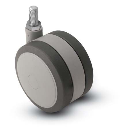 Caster; Twin; Swivel; 60mm (2-3/8"); Thermoplastized Rubber (Gray); Threaded Stem; 3/8-16TPI x 3/4; Gray; Rivet; 100# (Item #67837) Caster; Twin; Swivel; 60mm (2-3/8"); Thermoplastized Rubber (Gray); Threaded Stem; 3/8-16TPI x 3/4; Gray; Rivet; 100# (Item #67837)