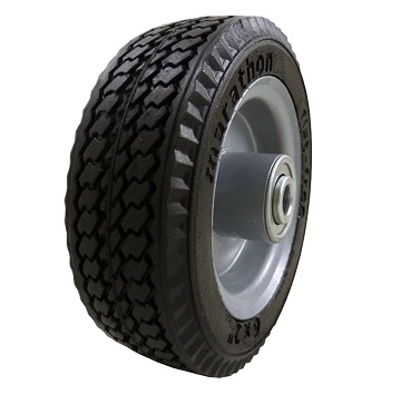 Wheel; 10" x 3" (4.10/3.50-4); Flat Free (Black); Prec Ball Brng; 3/4" Bore; 4" Hub Length; 300#; 1-piece Centered Hub; Sawtooth Tread (Item #87242) Wheel; 10" x 3" (4.10/3.50-4); Flat Free (Black); Prec Ball Brng; 3/4" Bore; 4" Hub Length; 300#; 1-piece Centered Hub; Sawtooth Tread (Item #87242)