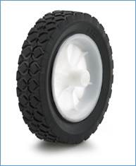 Wheel; 5" x 1"; Solid Rubber on Plastic Hub (White); Plain bore; 1/2" Bore; 1-1/8" Hub Length; 50#; Offset One-piece Hub; TurfTread (Item #88048) Wheel; 5" x 1"; Solid Rubber on Plastic Hub (White); Plain bore; 1/2" Bore; 1-1/8" Hub Length; 50#; Offset One-piece Hub; TurfTread (Item #88048)