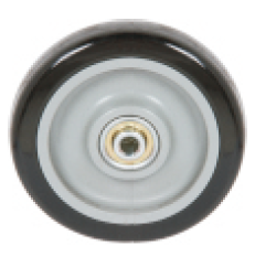 (image for) Wheel; 5" x 1-1/4"; PolyU on PolyO (Black); Ball Brng; 3/8" Bore; 1-9/16" Hub Length; 300#; Thread Guards (Item #89042)
