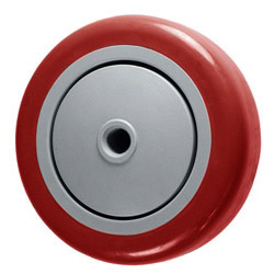 Wheel; 3" x 1-1/4"; PolyU on PolyO (Red/ Gray); Single Precision Ball Bearing; 3/8" Bore; 1-9/16" Hub Length; 300#; Thread guards (Item #87352)