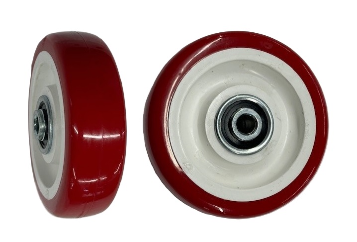 Wheel; 2-1/2" x 1-1/4"; PolyU on PolyO (Red); Ball Brng; 3/8" Bore; 1-1/2" Hub Length; 250# (Item #87663) Wheel; 2-1/2" x 1-1/4"; PolyU on PolyO (Red); Ball Brng; 3/8" Bore; 1-1/2" Hub Length; 250# (Item #87663)